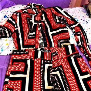 Red Black & White Pant Suit By New York and Company 7th Ave Design Studio